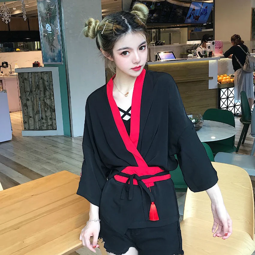 Rudenį Moterų Japonų Stiliaus Megztinis Haori Ilgomis Rankovėmis Kimono Atsitiktinis Gatvės Drabužiai Harauku Merginos Jk Tiktų Palaidi Komplektus Kostiumas