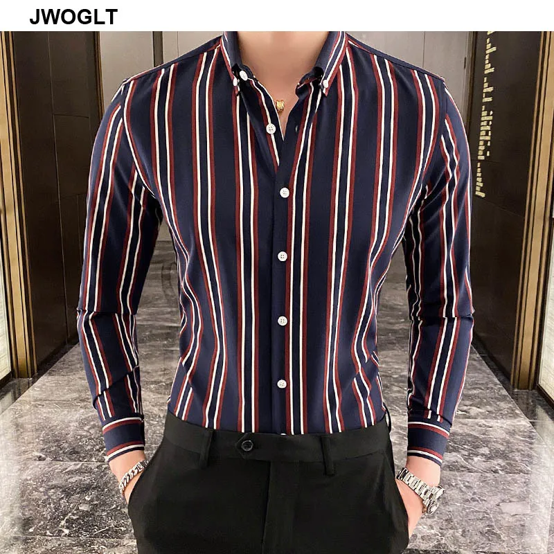 Rudenį Naujų Korėjos Mados Atsitiktinis Mygtuką Žemyn Marškiniai Vyrams Dizainas, Brand Slim Fit Vyras Marškinėliai Ilgomis Rankovėmis Dryžuotas Marškinėliai