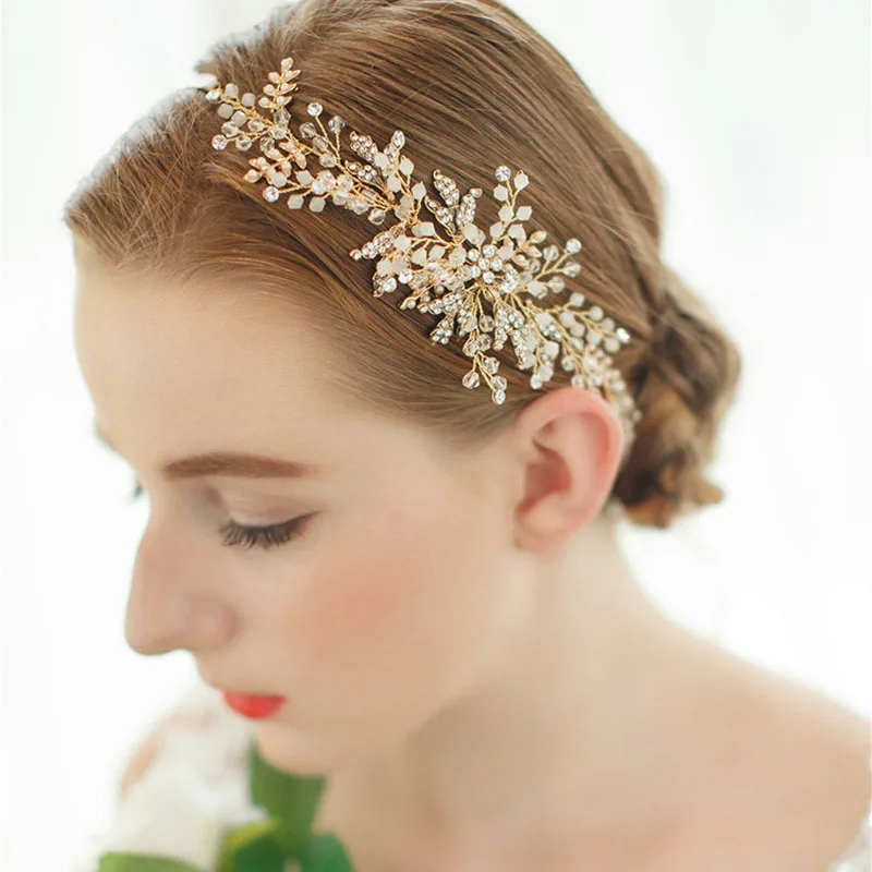 SLBRIDAL Rose Gold Laidinio Cirkonio Kristalai, Perlai Gėlių Vestuvių Lankelis Nuotakos Plaukų Vynuogių Plaukų Aksesuarai Pamergės Moterims