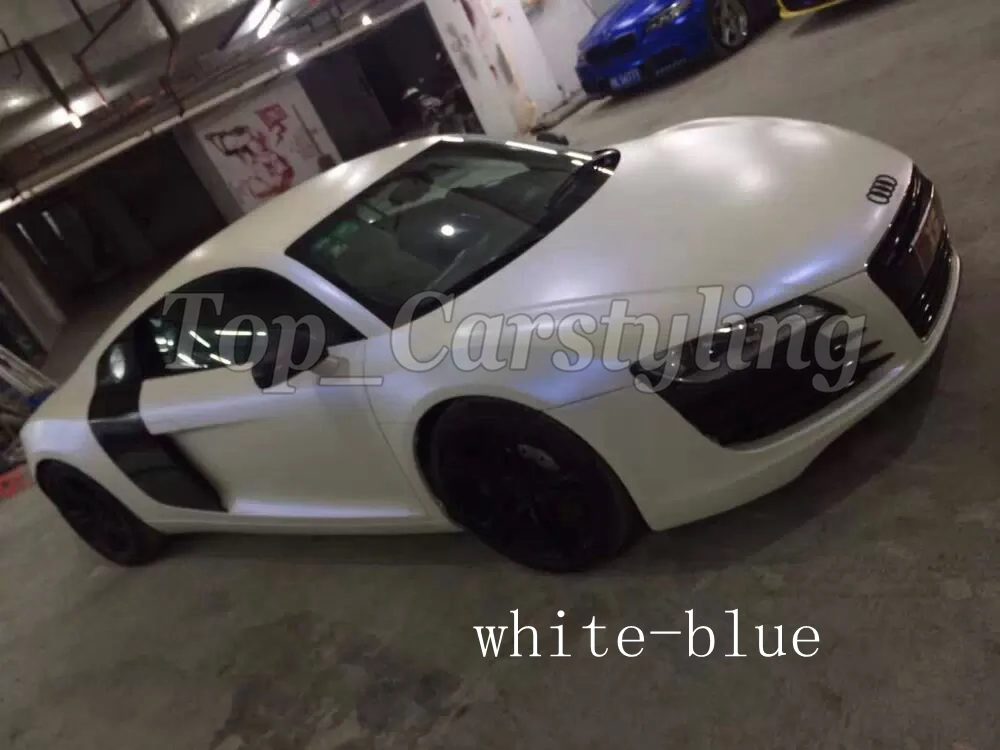 Satino Pearl White Blue Car Wrap VINILO su Oro Burbulas Nemokamai Chameleonas baltas automobilis, Apimantis folija PROTWRAPS 1.52x20m/Roll 5x67ft