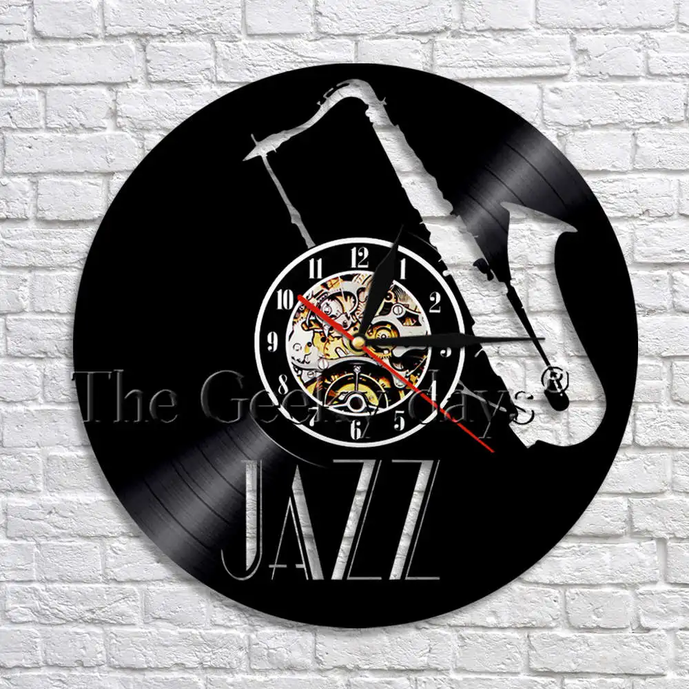 Saxphone Dekoratyvinės Sienų Laikrodis Džiazo Muzikos Instrumentų Vinilo Įrašas Laikrodis Rankų Darbo Sienos Meno Dekoro Baras, Virtuvė, Miegamasis