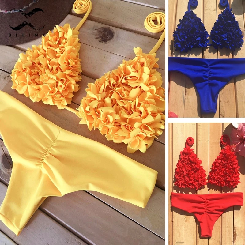 Seksualus 3D Gėlių Bikini 2020 Dviejų dalių maudymosi kostiumėlis Moterims, Mėlynos spalvos Maudymosi Moterų Brazilija Bikinis Mikro Bikinis Nustatyti Push Up Maudymosi Kostiumai