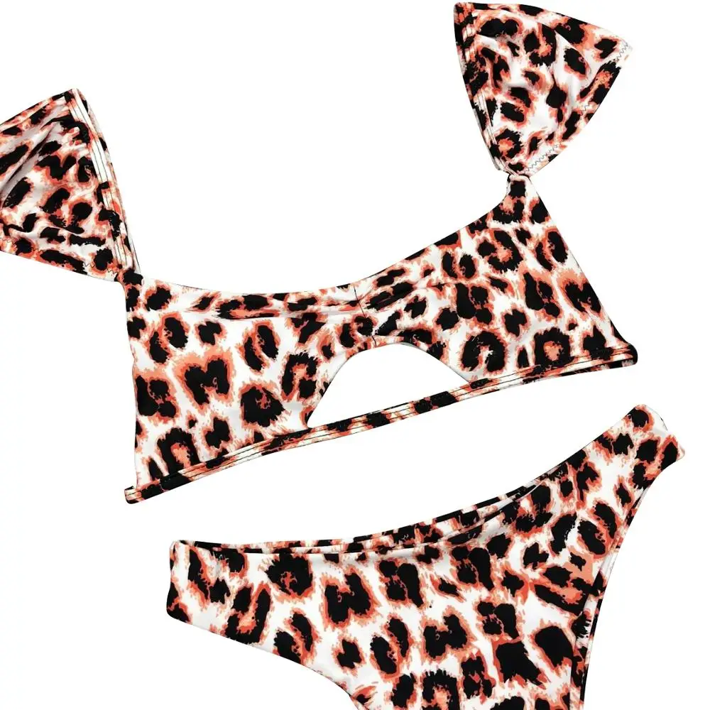 Seksualus maudymosi kostiumėlis Moterims Leopardas Spausdinti Tuščiaviduriai Padalinta Bikini maudymosi kostiumėlį Aukšto juosmens Dviejų dalių Maudymosi Moterų Brazilijos Bikini Bather