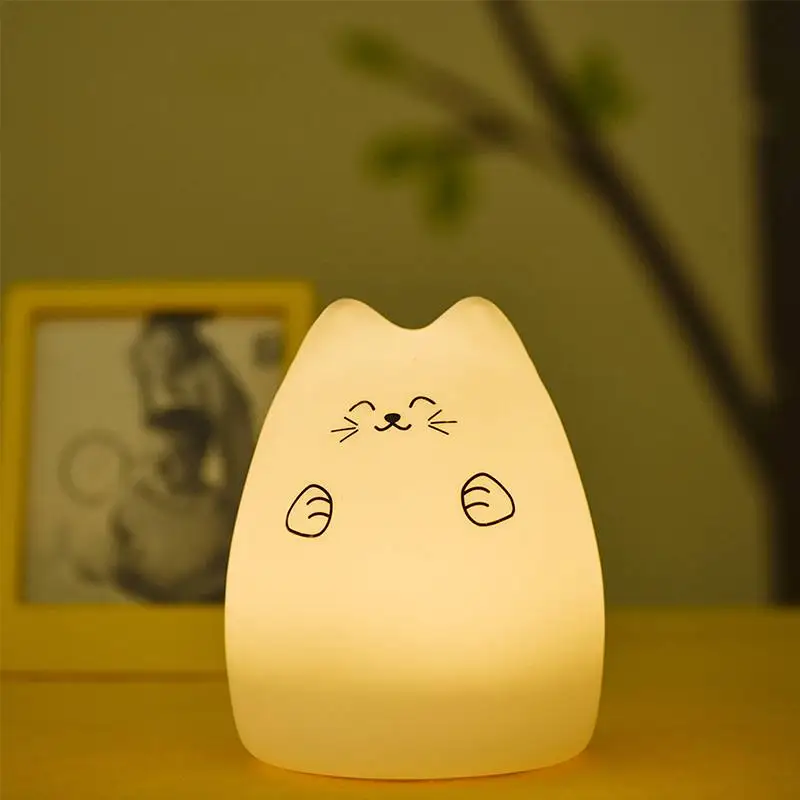 Silikoninis Kačių LED Nakties Šviesos Nuotolinio Valdymo Palieskite Jutiklio Bakstelėkite Spalvinga USB Įkrovimo Miegamojo, Naktiniai staleliai, Lempa Vaikams Baby
