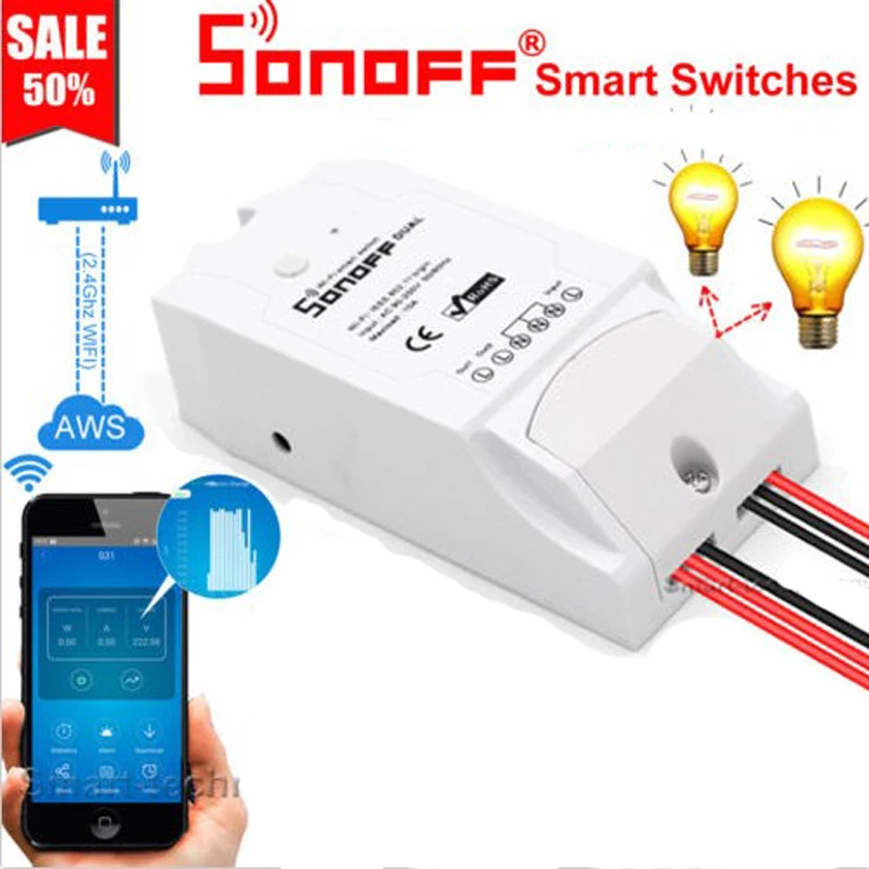 Sonoff Dvigubas Valdymas 2 Gaujos Wifi Šviesos Jungiklis Wi-Fi Smart Switch Smart Home Wi-Fi Nuotolinio Valdymo Pultelis Veikia Su Alexa 