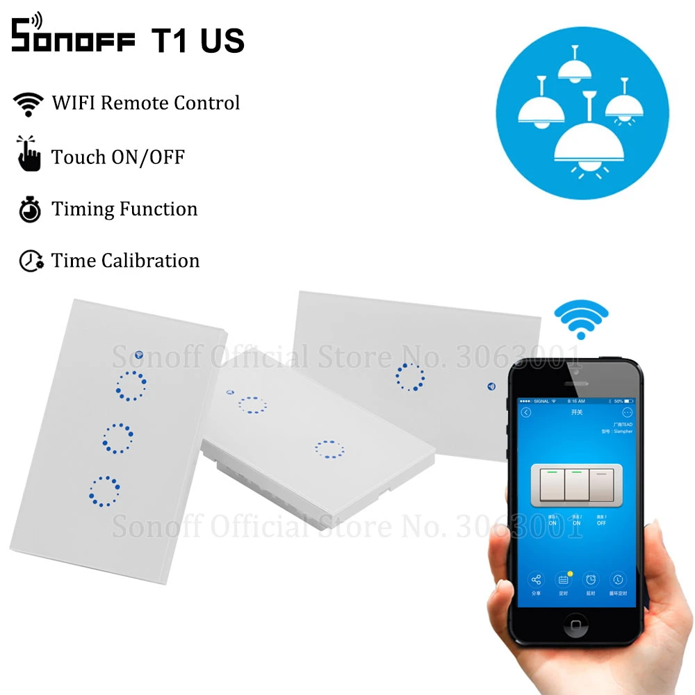 Sonoff T1 MUMS Smart Wifi Sienų apšvietimo Jungiklis 1 2 3 Gauja Touch/WiFi/RF 315/APP Nuotolinio Protingo Namo Sienos Touch Jungiklis Veikia su Alexa