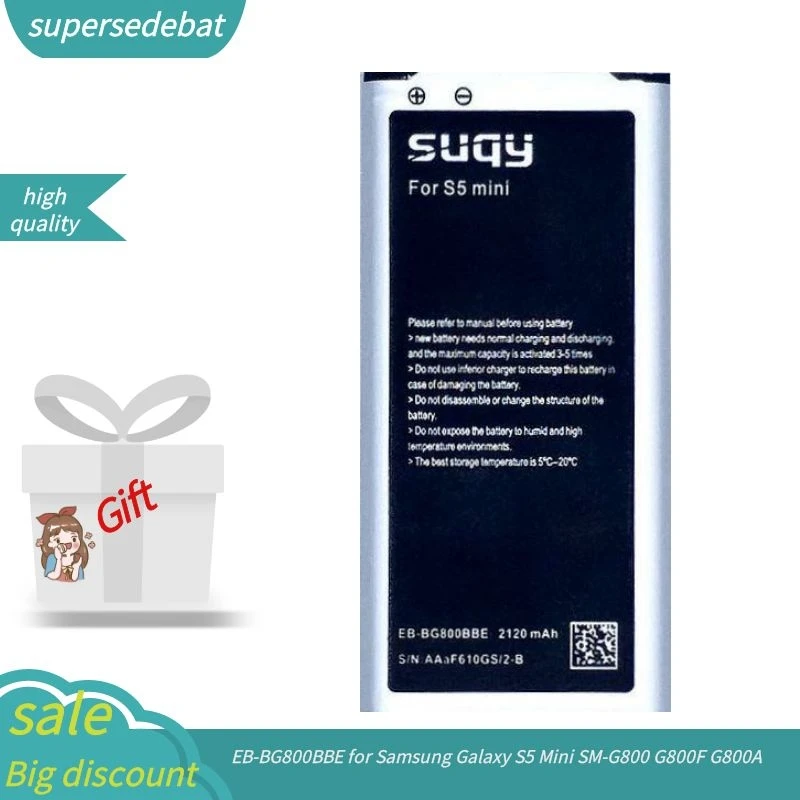 Supersedebat Samsung Galaxy S5 Mini Baterija Samsung S5 Mini SM-G800 G800F G800A G800H G800M G800R4 G800Y G800R Bateria