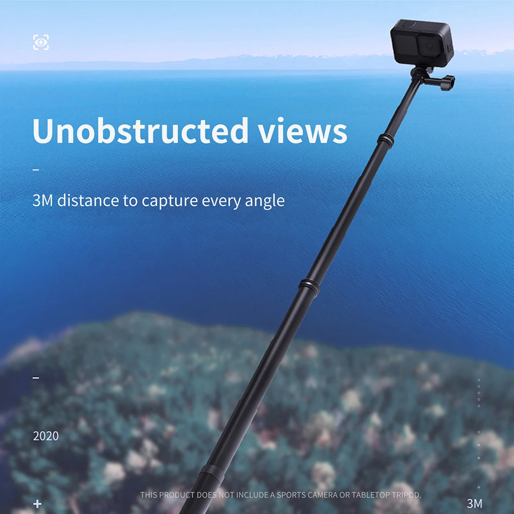TELESIN 3M Ilgio Anglies Pluošto Monopodzie Selfie Stick GoPro Hero 9 8 7 6 5 Osmo Veiksmų Insta360 Kišenėje Sjcam Fotoaparato Priedai