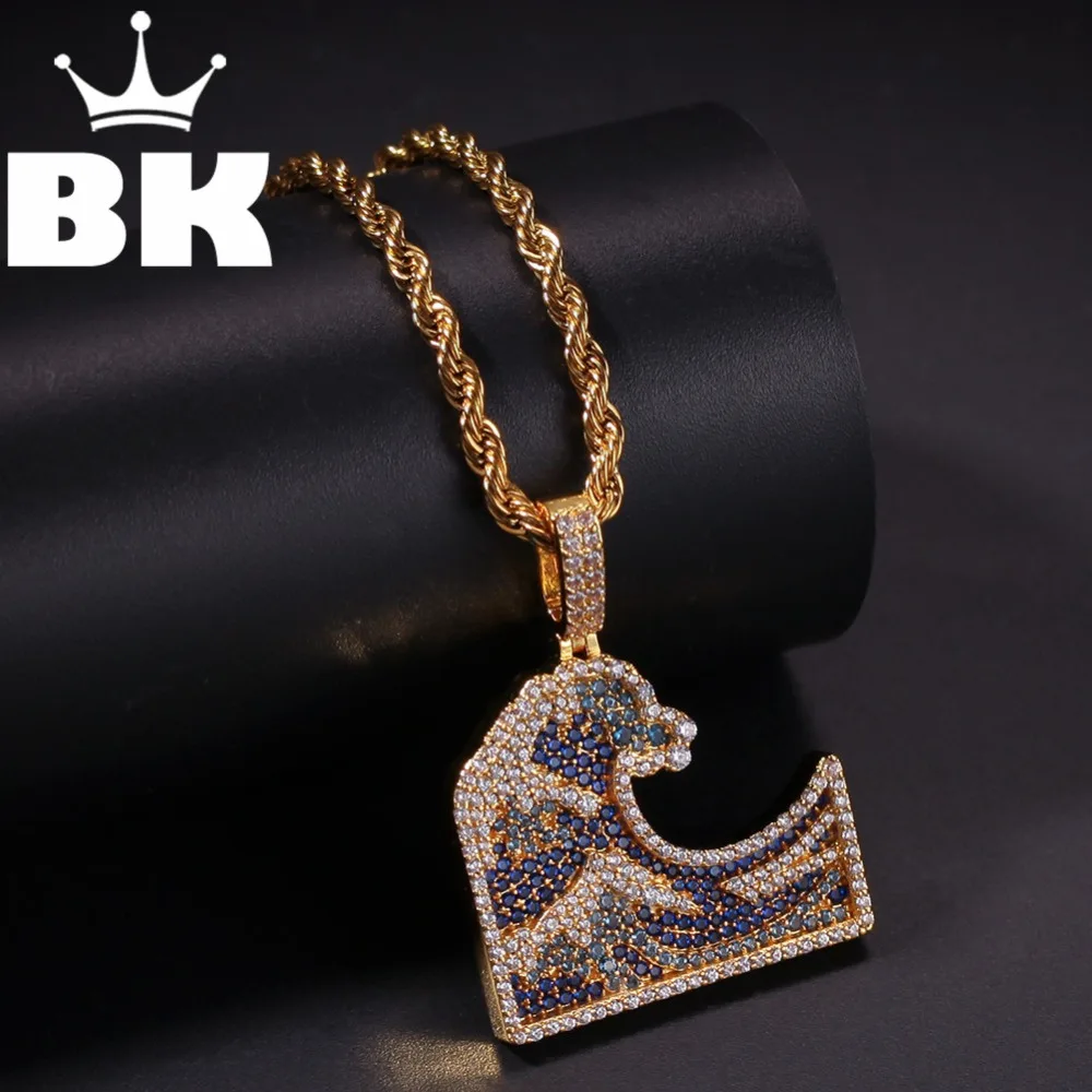THE BLING KING Custom Jūros Bangų Pelėsių Karoliai Hip-Hop Visą Lediniame Iš Kubinis Cirkonis aukso skiedra CZ Stone