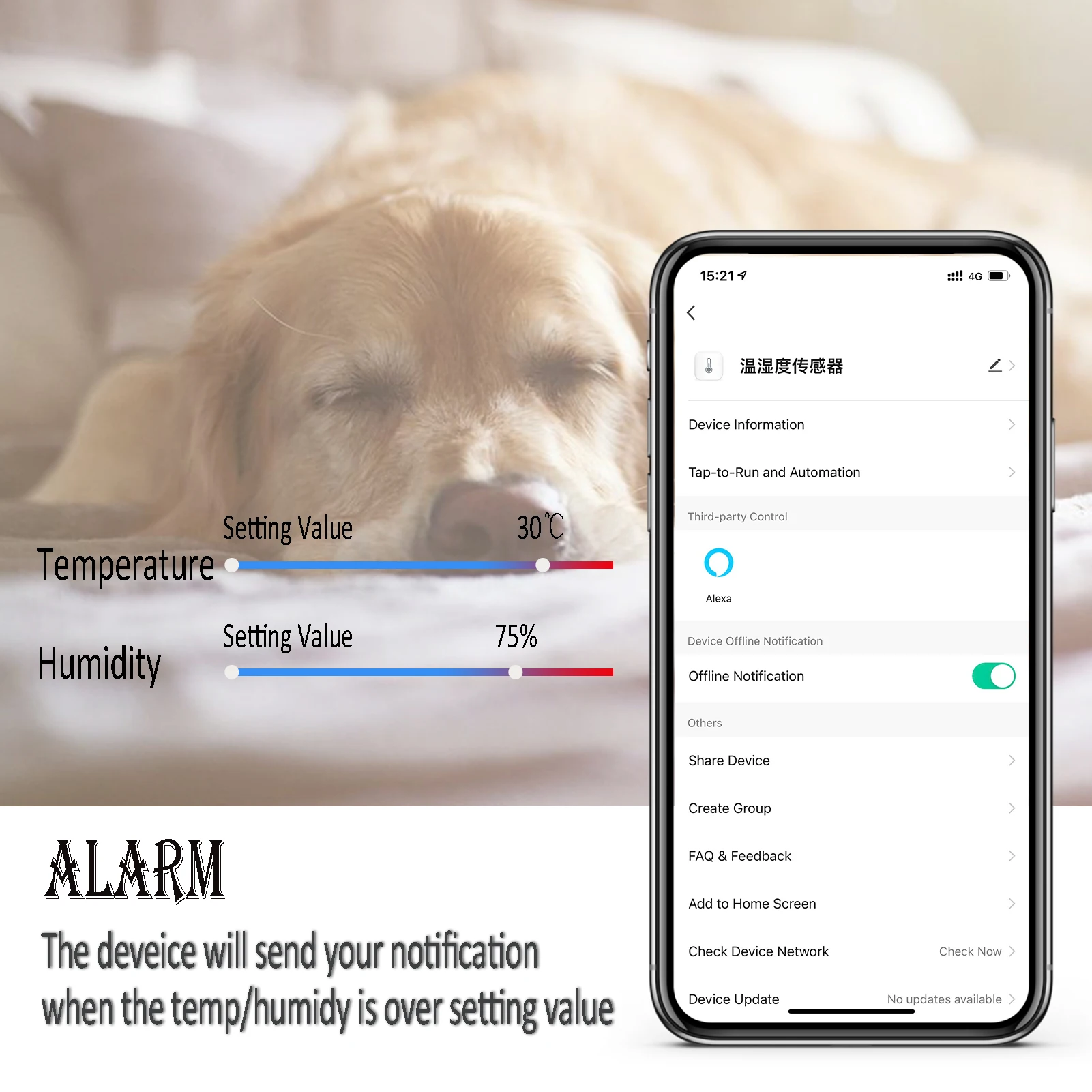 TUYA WiFi Smart Temperatūros Drėgmės Matuoklis Suderinama su Alexa, Google 