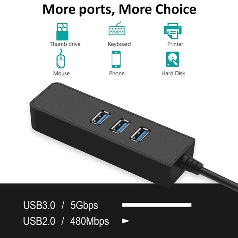 Tipas-C RJ45 Ethernet Adapter 1000 Mbps USB Hub Gigabit Ethernet Tinklo plokštės Tipas-C RJ45+3X USB3.0 Uosto