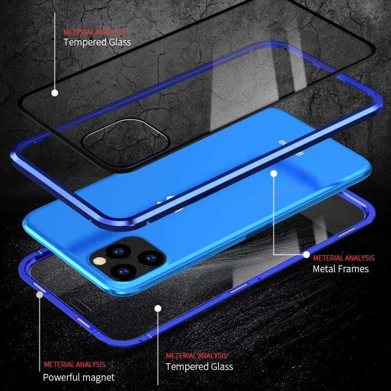 Tongdytech Magnetinio Atveju Iphone, 11 Pro XS MAX X 7 8 Plius Coque Metalo Telefono Dangtelį Dviejų Šoninių Grūdintas Stiklas 360 Funda Atvejais