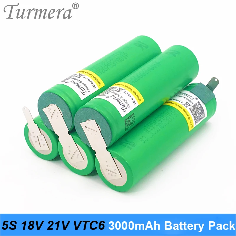 Turmera baterija 5s 18v 21v 18650 vtc6 3000mah baterija litavimo baterija dulkių siurblys ir atsuktuvas baterija individualų OC