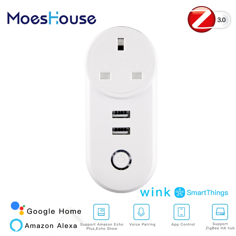 UK ZigBee3.0 Dual USB Belaidžio Lizdo Kištuką SmartThings App Nuotolinio Valdymo Echo Plius Balso Kontrolės Dirbti su Alexa 