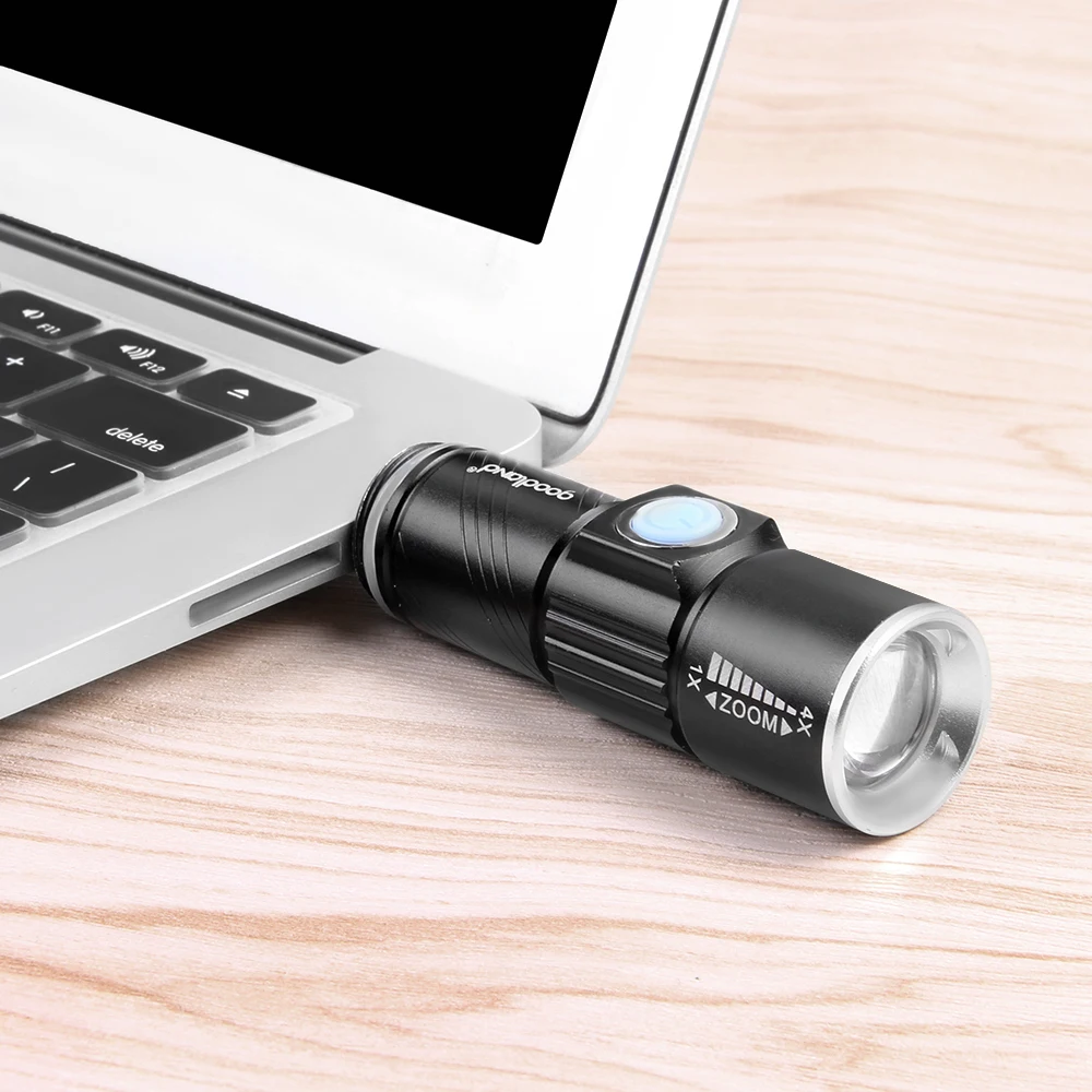 USB LED Žibintuvėlis Įkraunamas LED Žibintuvėlis atsparus Vandeniui 3 Rūšių Galingas Mini Nešiojamą USB Prievado Zoomable Lauko Kempingas, Žygiai