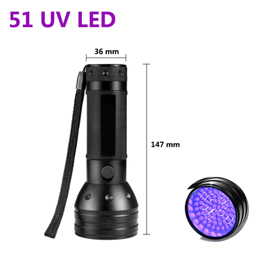 UV 51 LED UV 395nm LED UV Žibintuvėlis Žibintuvėlis Šviesos Saugos UV Aptikimo Taktinis Žibintuvėlis Žibintų Kempingas