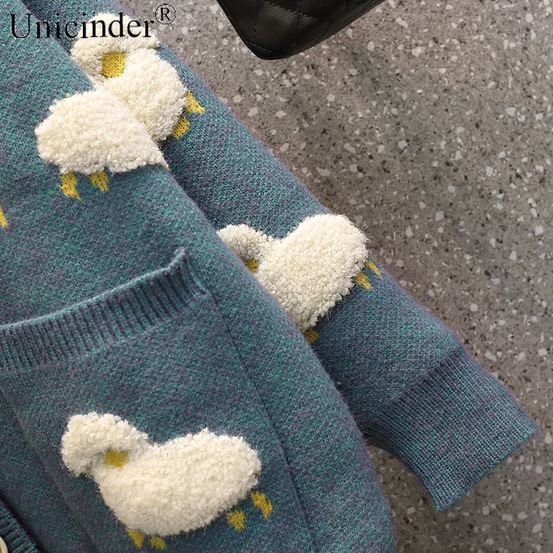 Unicinder 2021 Avių Mezgimo Cardigan Megztinis Kailis Susiėmę Apykaklės Sluoksniuotos Rankovėmis Moteris Plus Size Rudenį Cardigan ir Palaidinės