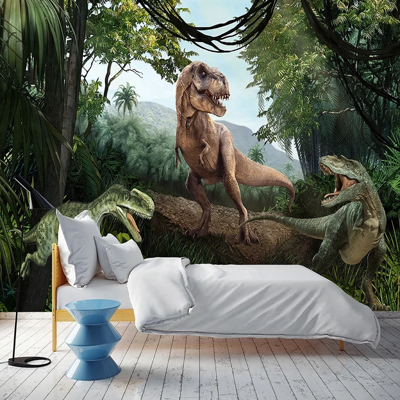 Užsakymą Bet kokio Dydžio Freska Tapetai, 3D Stereo Dinozaurų Miško Sienų Tapybos Vaikų Miegamasis Kūrybos Namų Tobulinimo Freskos Nuotrauką