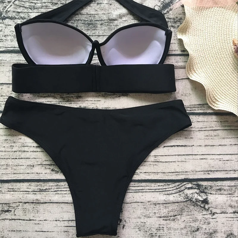 VIAOLI Bikini Seksualių Moterų Stebėjimo Bandeau Push Up Juodas Bikini Komplektas Brazilijos Moterų maudymosi kostiumėlį, maudymosi Kostiumėliai, NewBathing Kostiumas Biquinis