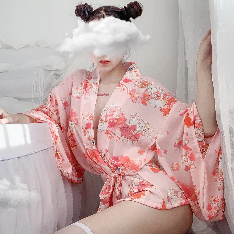 Valentino Dieną, seksualus apatinis Trikotažas nustatyti Pižama Pižamą Spausdinimo Seksualus Vienodą Moterų Japonų Kimono Žaidimas Cosplay Vienodas naktiniai drabužiai