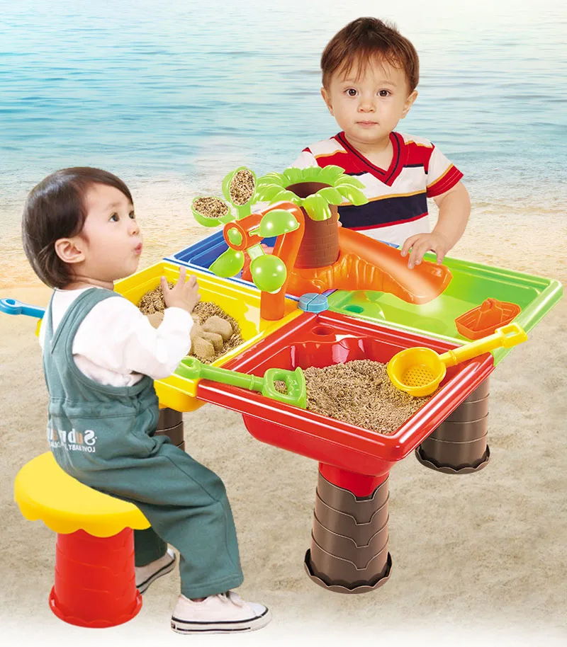 Vasaros Kūrybos Kūdikis Žaidžia Smėlio Ir Vandens Stalas Langelį Kūdikiams, Vaikams, Vaikų Lauko Paplūdimio Waterwheel Žaislai Šeimos Žaisti Smėlio Stalas