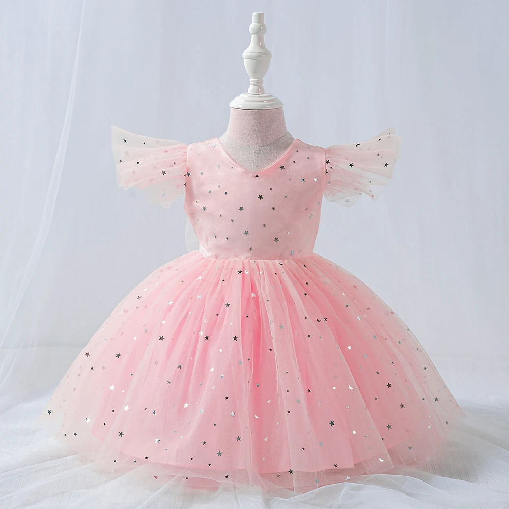 Vasaros Žvaigždžių Blizgučiais Nėrinių Suknelė Princesė Vaikas Mergina Vestuvių Vaikams Apsirengti Drabužius Pirmojo Gimtadienio Baby Girl Dress 24 mėnesiai