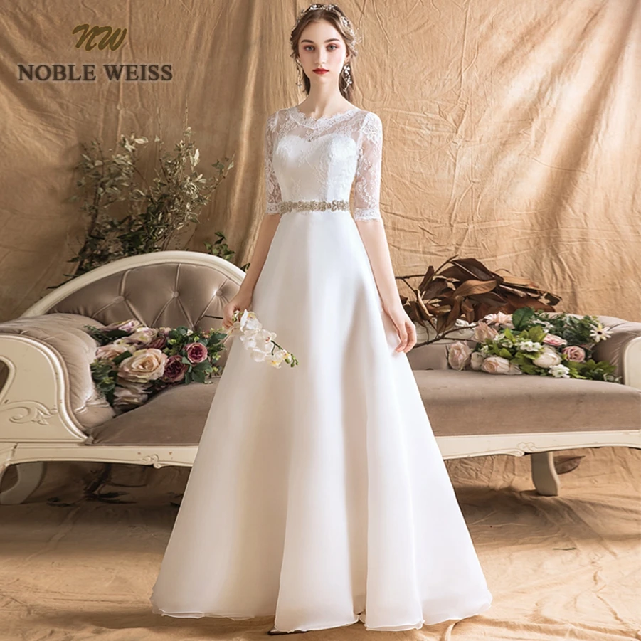 Vestuvių suknelės, organza-line, paprastas vestuvių suknelė seksualus grindų ilgis varčias nuotakos suknelės su puse, nėriniai vestuvių suknelė