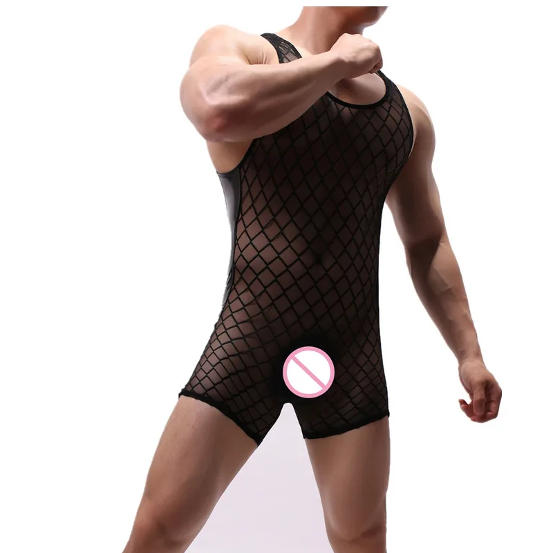 Vyrai Onesies Undershirts Seksualus Matyti Per Bodysuits Jumpsuit Vyrų Gėjų Imtynių Singlet Apatiniai Leotard Vien Pižama Homewear