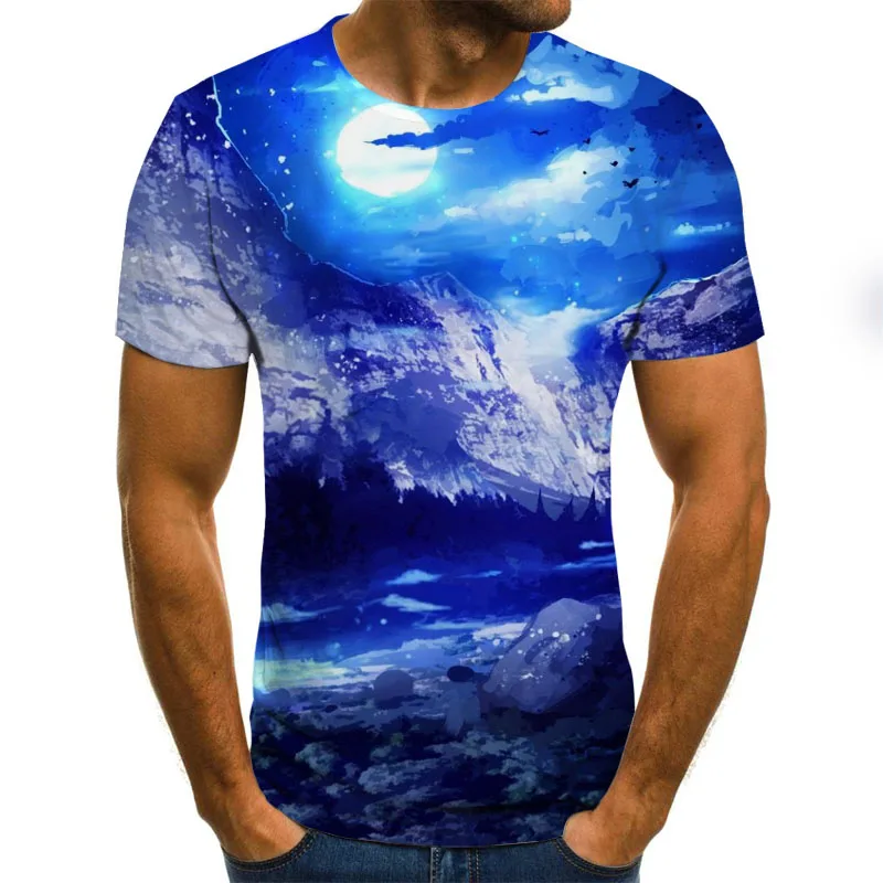 Vyriški vasaros streamer spalvų modelio spausdinimo trumpomis rankovėmis apvalios kaklo marškinėliai mados marškinėliai