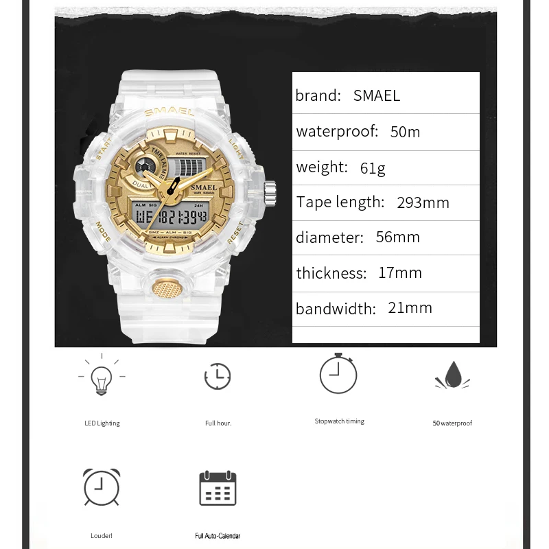 Vyrų Sporto Žiūrėti SMAEL Mados LED Analoginiai Skaitmeniniai Laikrodžiai Prabangos Prekės ženklo Vyrai Vandeniui Sporto Kvarco Riešo Žiūrėti Laikrodis Vyras