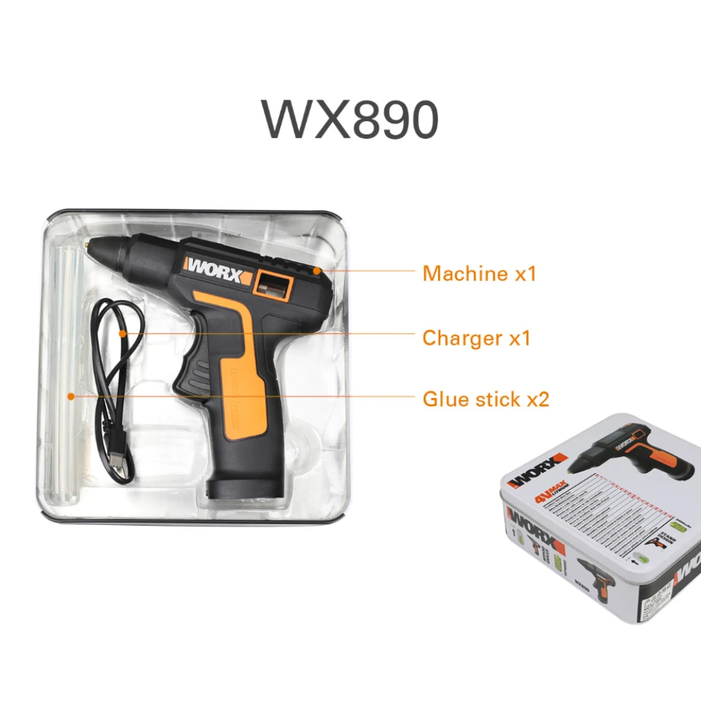 Worx 4V Išlydyti Karšto Klijų Pistoletas WX890 Elektros klijų pistoletas Įkraunamas Belaidis Įrankis Šilumos Mini Gun 7mm Klijais Klijuoti Namų ūkio Įrankis
