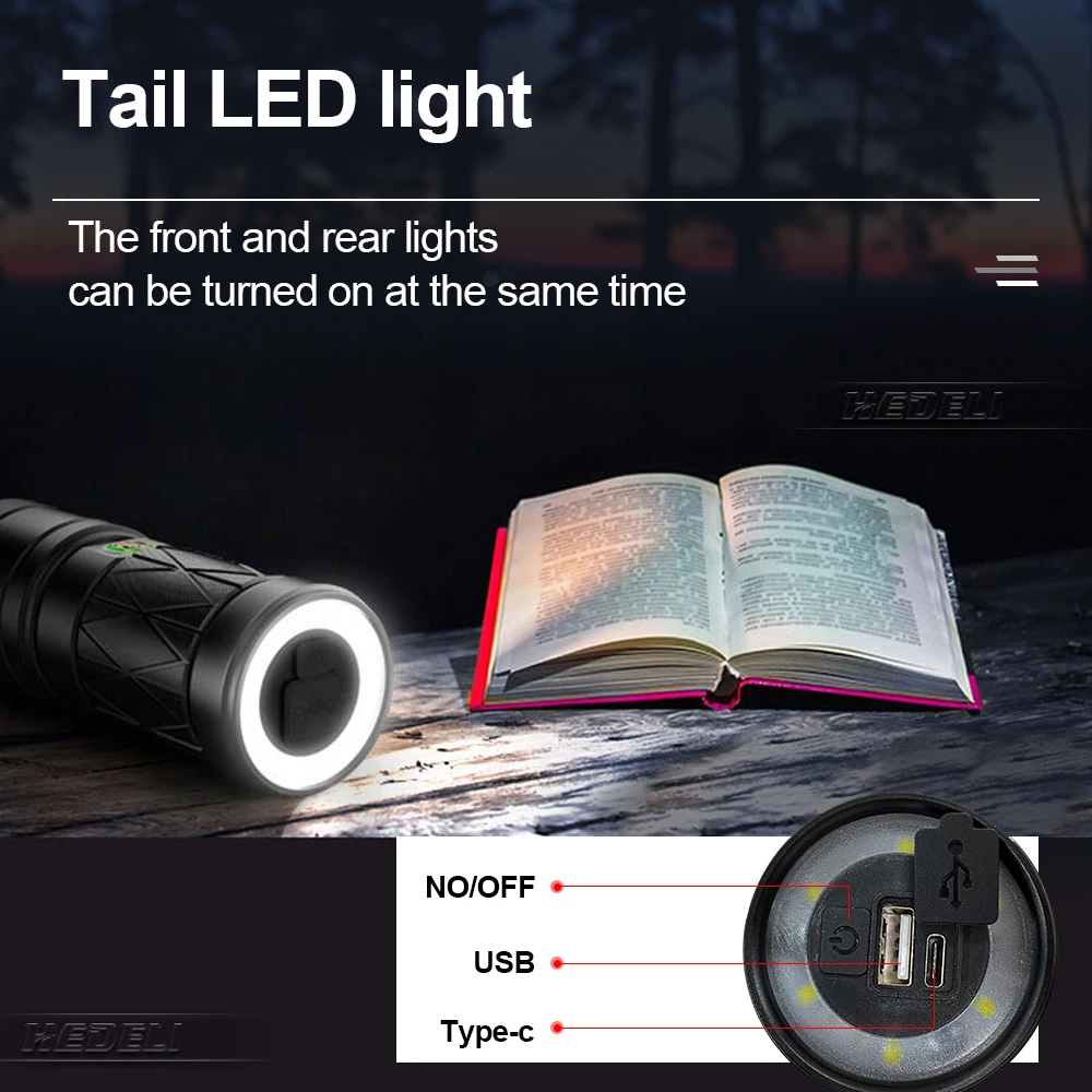 XHP100 + 6 led žibintuvėlį high power led žibintuvėlis šviesos įkraunamas usb vertus lempos super šviesus ilgo nuotolio flash šviesos zoom žibintas