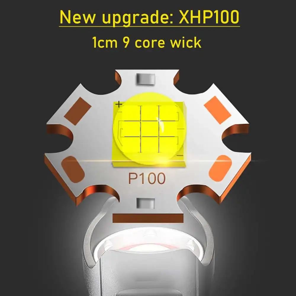 XHP100 Labiausiai galingas LED Žibintuvėlis Nešiojamų Itin šviesus XHP50.2 Fakelas USB Įkrovimo Zoomable Taktinis Šviesos Kempingas žibintų
