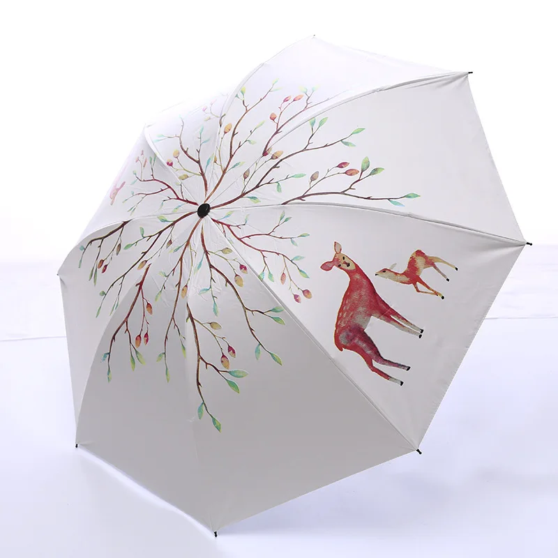 Yesello Medžio Dažymas Elnias Sulankstomas skėtis Moterų Vandeniui Nešiojamų Pieštuku Kelionės Skėčiai Vyrai, Mini Pocket Baltas Skėtis