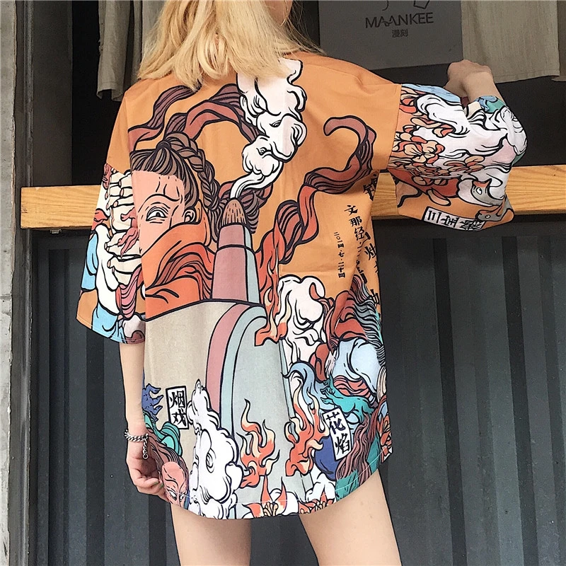 Yukata moterų Kimono megztinis marškinėliai harajuku kawaii stiliaus Kimonos moteris 2019 palaidinė obi haori Japonijos streetwear DZ004