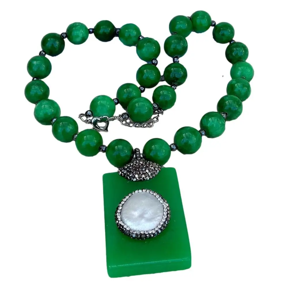 Y·YING Žalia Jades Apvalios Formos Lygaus Karoliai Stačiakampio Vienas Monetos Perlų pakabukas 20