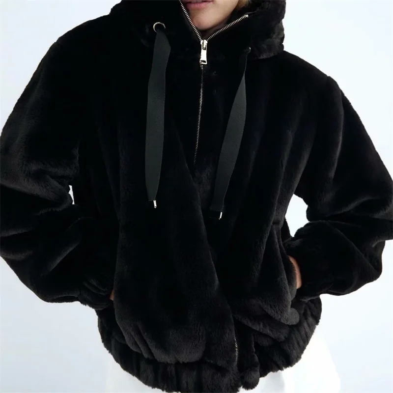 ZXQJ Moterų 2020 M. Mados Faux Kailių Paltai Atsitiktinis Gobtuvu Slim ilgomis Rankovėmis Dirbtiniais Lapės Kailių Žiemos Striukė Moterims casaco feminino