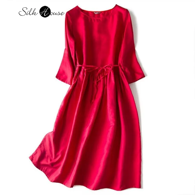 Šilko Suknelė Mulberry Šilko 2020 Naujas Vasaros Moterų Didelio Dydžio Temperamentas Raudona Suknelė Lieknėjimą