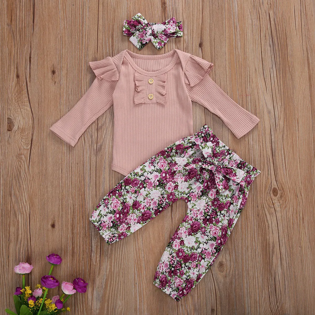 0-24M baby girl drabužiai Naujagimiui Kūdikių Mergaičių Juostele Romper+Gėlių Kelnės +Kaspinai Komplektus Nustatyti, rudenį, žiemą Išlaikyti šiltas