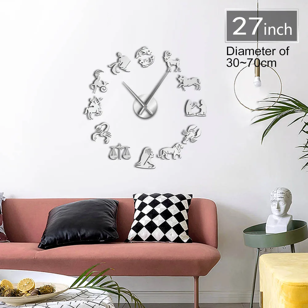 12 Zodiako Ženklų 3D Akrilo PASIDARYK pats Sieninis Laikrodis Modernus Astrologija Sienos Meno Dekoro Ramioje Valyti Laikrodis Žiūrėti Kūrybos Paroda Veidrodžio Efektas
