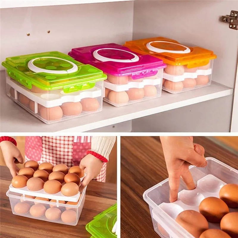 1PC Dvigubo Sluoksnio Šaldytuve Kiaušinių Laikymo Dėžutė Atveju Konteineris 24 Kiaušinių Laikiklį ant kitos Organizatorius Fresh Box Virtuvės Reikmenys