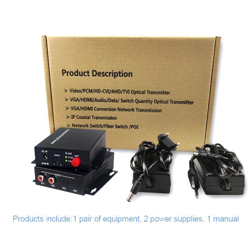 2 Kanalų Bidi Audio RCA optinio Pluošto Extender (Dvikryptis) FC SM 20km Per FC Garso domofonas transliacijos sistemos (Tx/Rx)Rinkinys