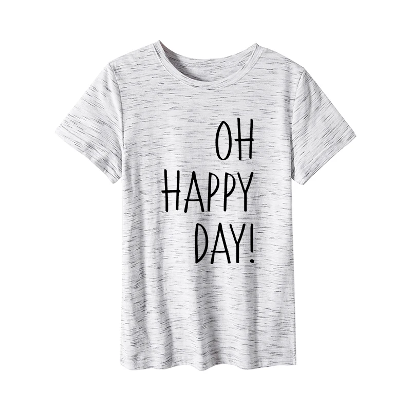 2019 Mados Plius Dydis Moterų, T-marškinėliai, Medvilnė, Trišakiai Laimingas Šiandien Raides, Print T-Shirt Moterims, O-Kaklo trumpomis Rankovėmis Marškinėlius Viršų