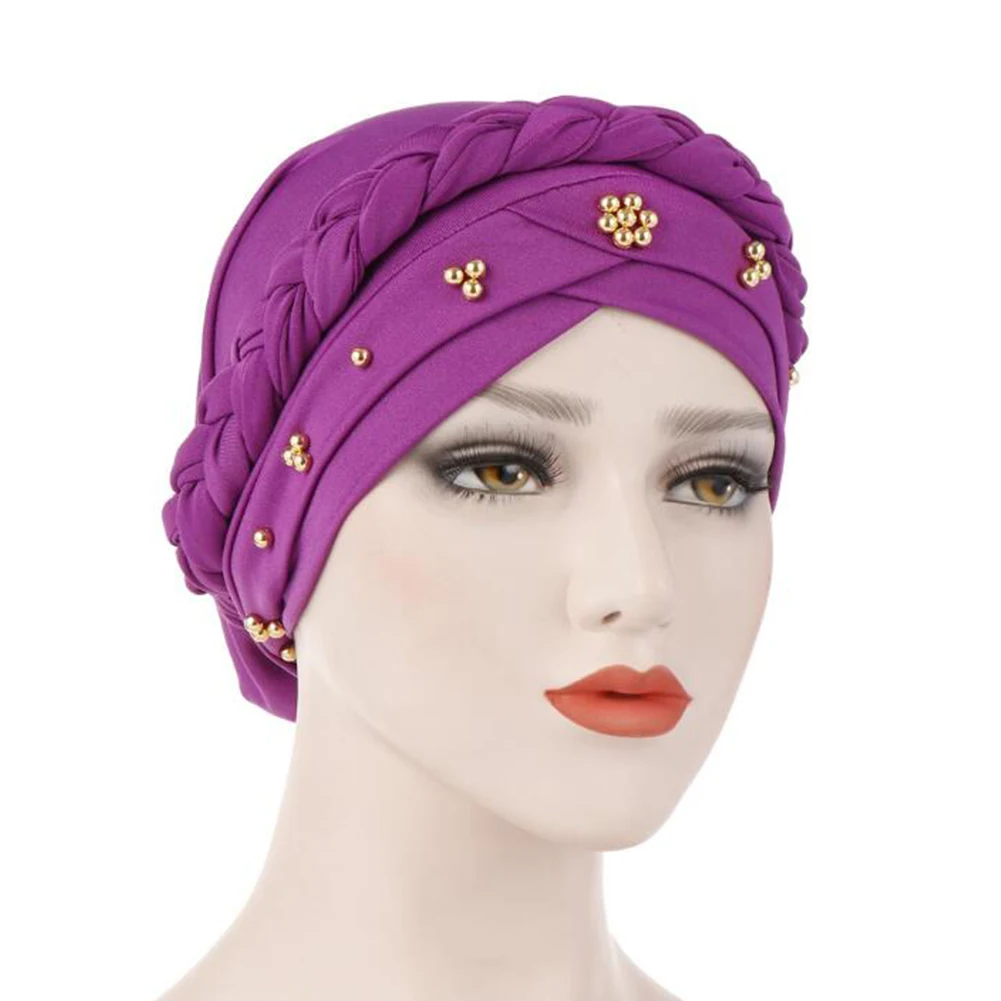 2019 Naujas Musulmonų Skrybėlę Elegantiškas Karoliukai Nerijos Turbaną Bžūp Moterų Elastingumą Medvilnės Skarelės Moterų Galvos Apdangalai Headscraf Plaukų Aksesuarai