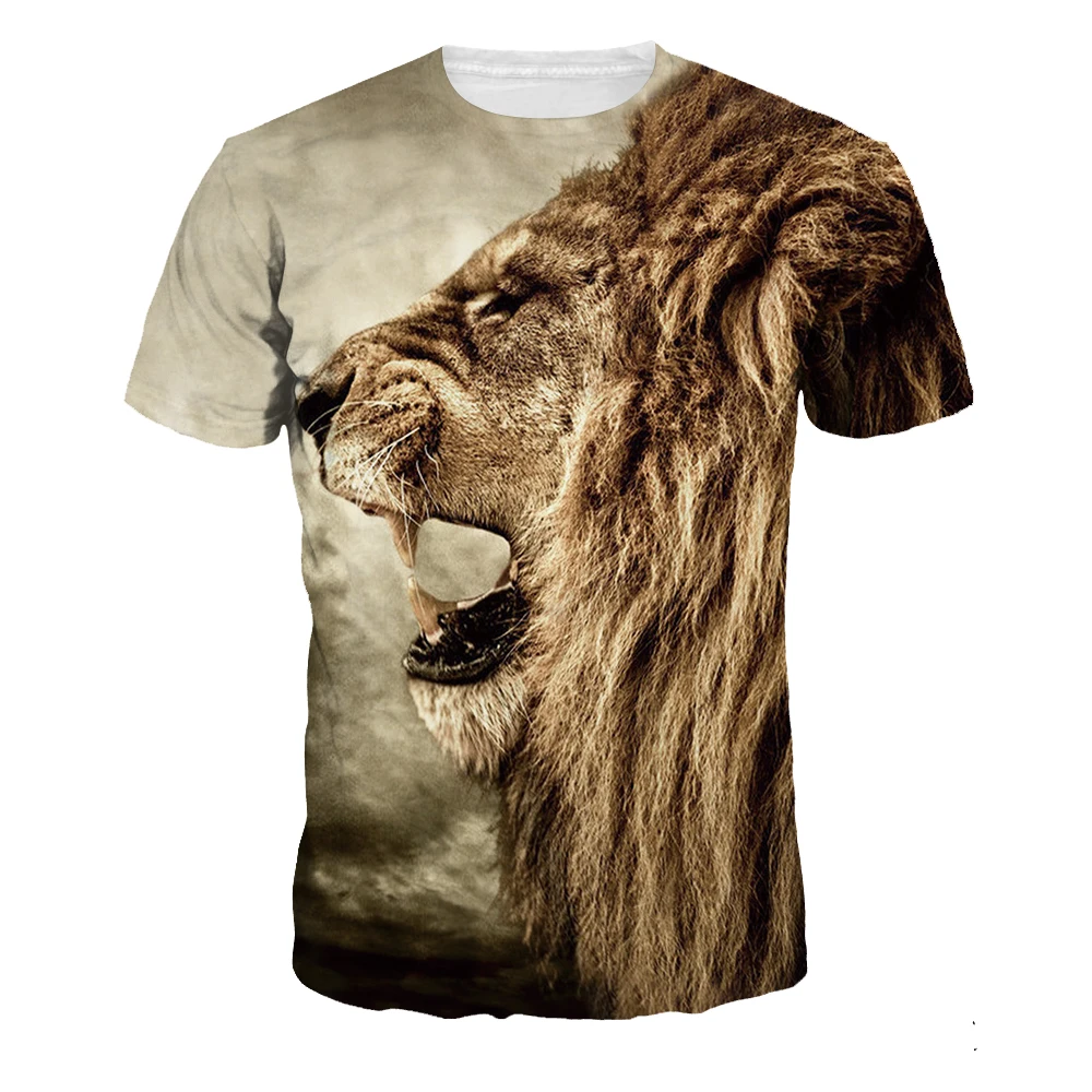 2019 Naujų Karšto juokinga Vyrų marškinėlius trumpomis Rankovėmis Vasarą realistiškas 3D Liūto galva skaitmeninis atspausdintas T-shirt Viršūnes Tees S-3XL NA188
