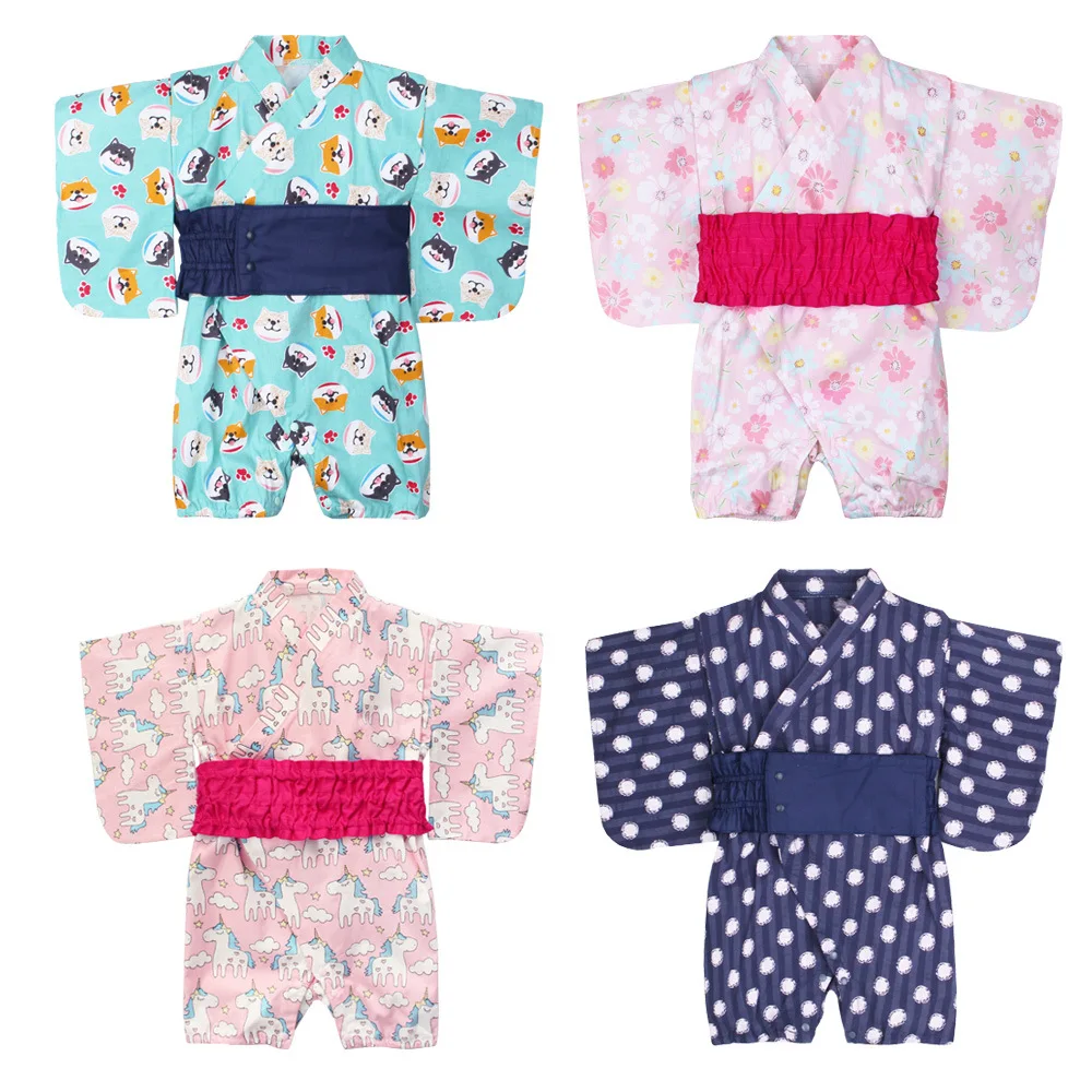 2019 kūdikių drabužiai japonų stiliaus kimono bamblys rompers vasaros mergaitės drabužiai vaikams kimono su juosmens diržas kūdikių berniukų drabužiai