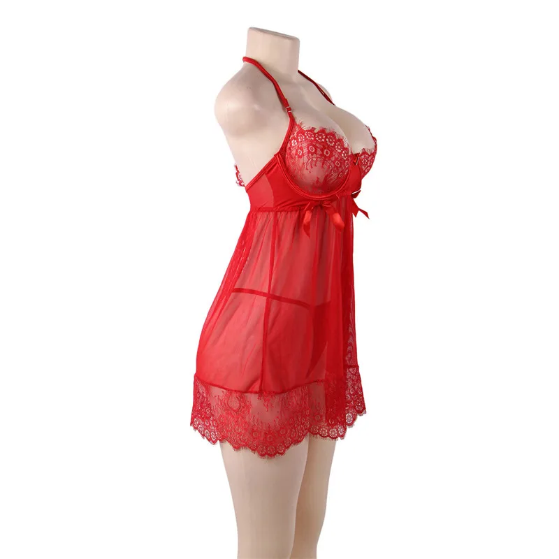 2020 m., Seksualus Babydoll, apatinis Trikotažas, Erotinis Moterų Raudoni Nėriniai Plius Dydis Kostiumas Sleepwear Suknelė Skaidrus Hollow-out Chemise Apatiniai