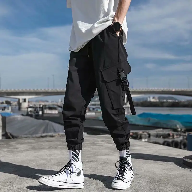 2020 metų Hip-Hop Streetwear Mens Poilsiu Black Vyrų Haremas Kelnės Multi-kišenės Juostelės Vyriškos Sportinės Kelnės Atsitiktinis Žmogus Kulkšnies Ilgio Kelnės