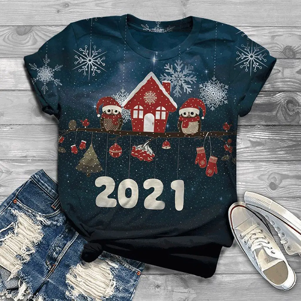 2020 populiarus Kalėdų mados naujas skaitmeninis spausdinimas trumpomis rankovėmis vyriški ir moteriški marškinėliai spalva elnias kojų laisvalaikio T-shirt