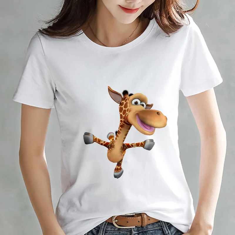 2021 Naujus marškinėlius Moterims kawaii žirafa spausdinti marškinėlius Mados Hipster Harajuku mielas marškinėliai moterų drabužių Streetwear Viršūnes Tees